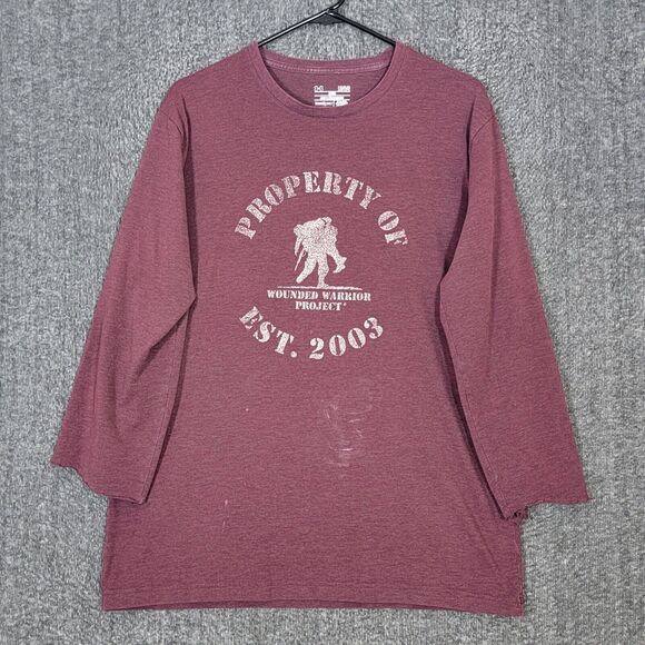 Under Armour T-Shirt Mens Large Maroon Wounded Warrior Project 3/4 Sleeve Loose - Picture 1 of 14